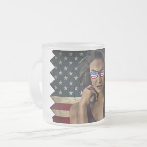 American Flag Distressed  Frosted Glass Coffee Mug