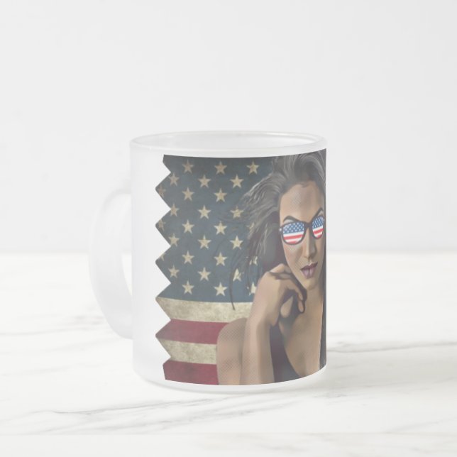 American Flag Distressed  Frosted Glass Coffee Mug (Front Left)