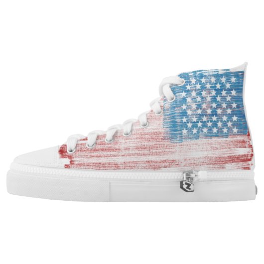 American Flag Distressed High Tops (Left Shoe Outside)