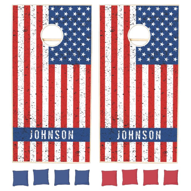 American Flag Distressed Name Cornhole Set (Set)