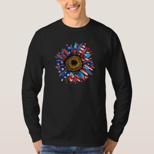 American Flag Distressed Sunflower Patriotic Hippi T_Shirt