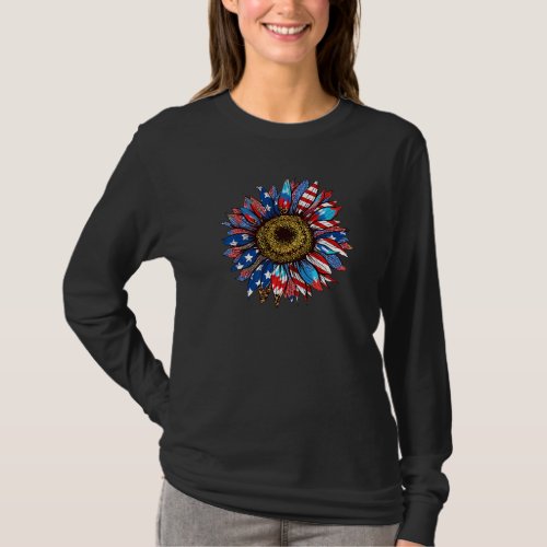 American Flag Distressed Sunflower Patriotic Hippi T_Shirt