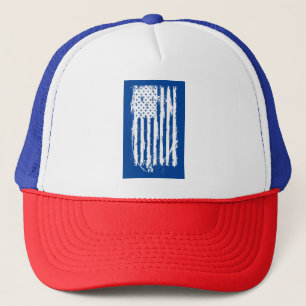  American Flag Distressed White Trucker Hat