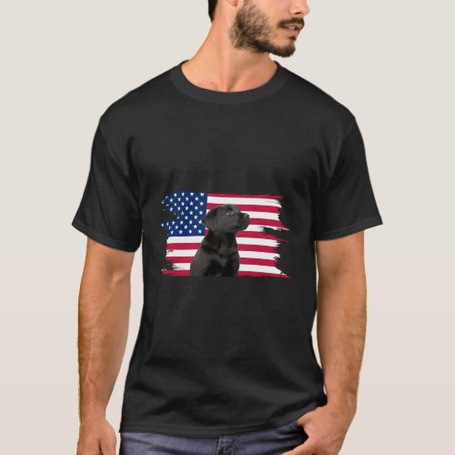 American Flag Dog Black Lab Puppy T_Shirt
