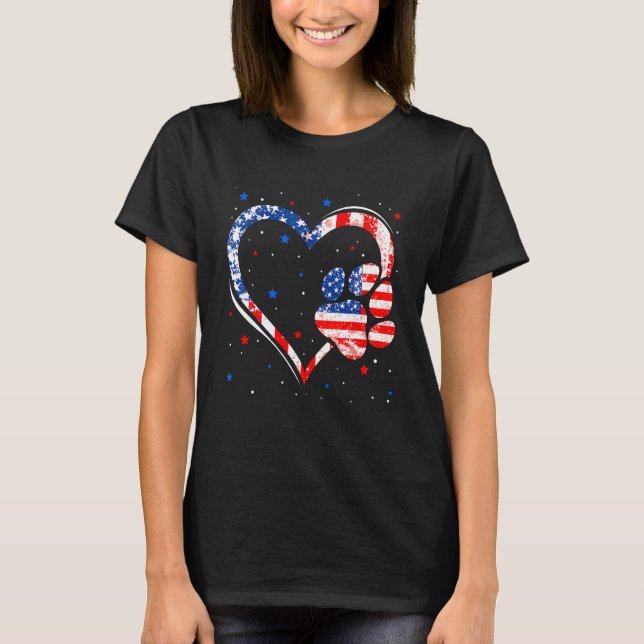 American Flag  Dog Cat Paw 4th Of July Independenc T-Shirt (Front)