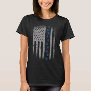 American Flag Dog Cat Paw Vintage Dad T-Shirt