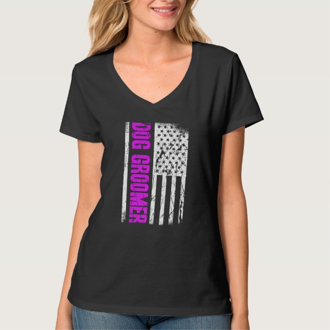 American Flag Dog Groomer Premium T-Shirt (Front)