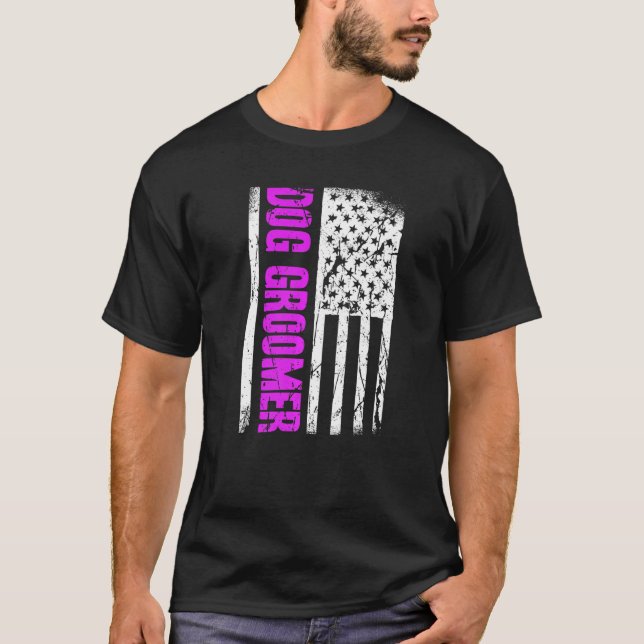 American Flag Dog Groomer Premium T-Shirt (Front)