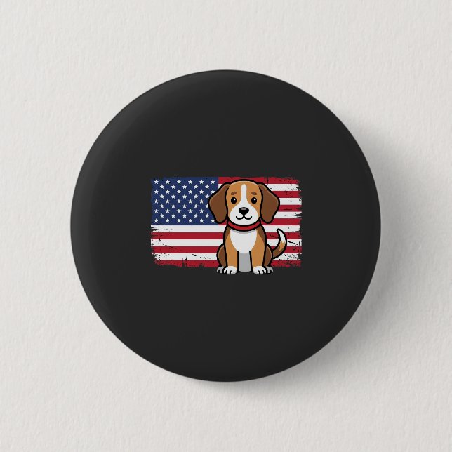 American Flag Dog Patriotic Vector Button (Front)