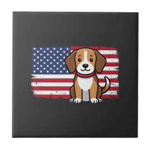 American Flag Dog Patriotic Vector Ceramic Tile