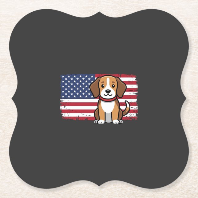 American Flag Dog Patriotic Vector Paper Coaster (Front)