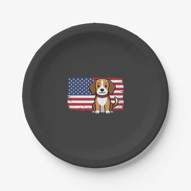 American Flag Dog Patriotic Vector Paper Plates (Front)