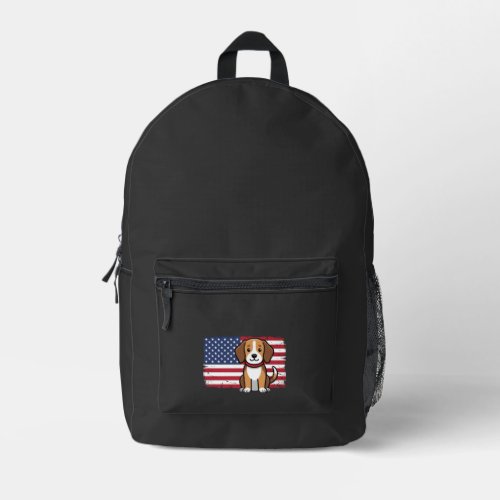 American Flag Dog Patriotic Vector Printed Backpack