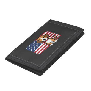 American Flag Dog Patriotic Vector Tri-fold Wallet