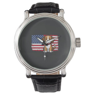 American Flag Dog Patriotic Vector Watch