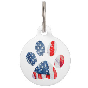 American Flag Dog Paw Print Patriotic USA Pride  Pet ID Tag