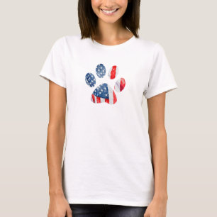 American Flag Dog Paw Print Patriotic USA Pride  T-Shirt