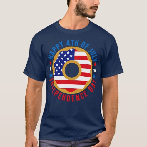 American Flag Donut Happy Fourth of July Independe T_Shirt