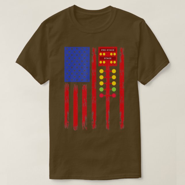 American Flag Drag Racing Strip ree Light Dragster T-Shirt (Design Front)