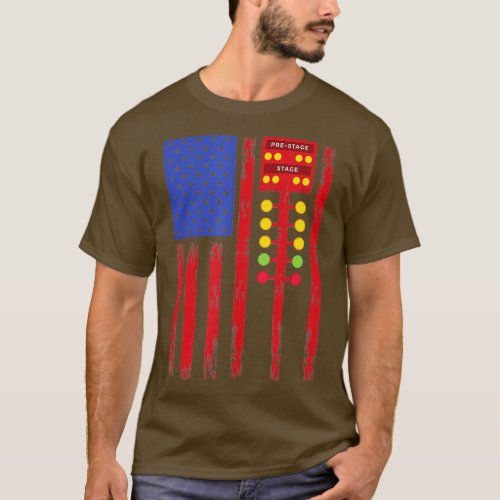 American Flag Drag Racing Strip ree Light Dragster T_Shirt
