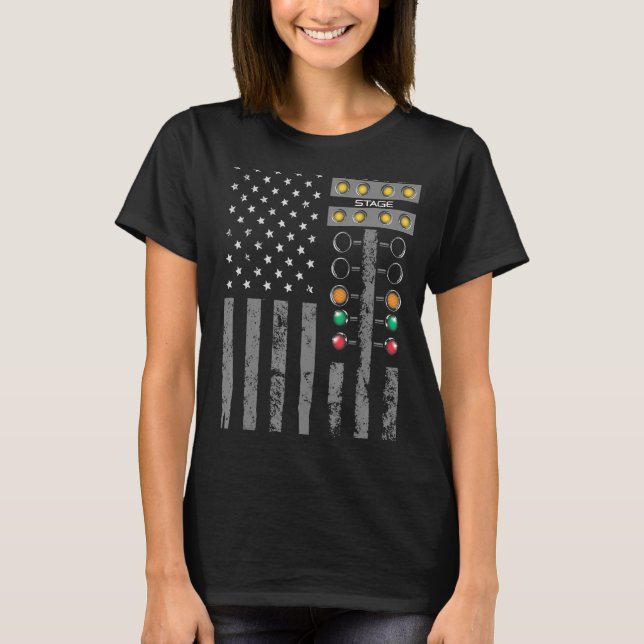 American Flag Drag Racing Strip Tree Light for Dra T-Shirt (Front)