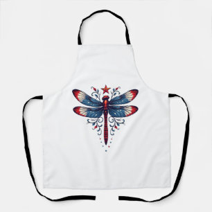 American Flag Dragonfly Patriotic 4th of July Red Apron
