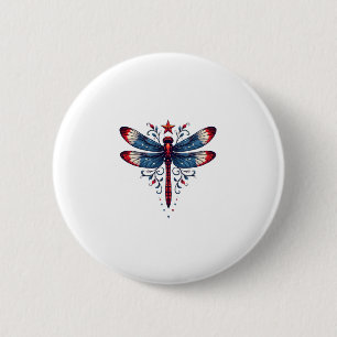 American Flag Dragonfly Patriotic 4th of July Red Button