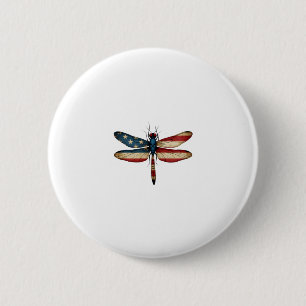 American Flag Dragonfly Patriotic 4th of July Red Button