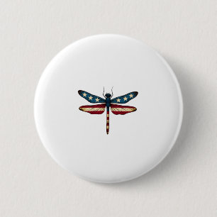 American Flag Dragonfly Patriotic 4th of July Red Button