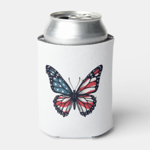 American Flag Dragonfly Patriotic 4th of July Red  Can Cooler