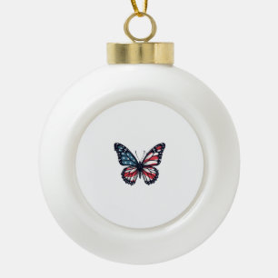 American Flag Dragonfly Patriotic 4th of July Red  Ceramic Ball Christmas Ornament