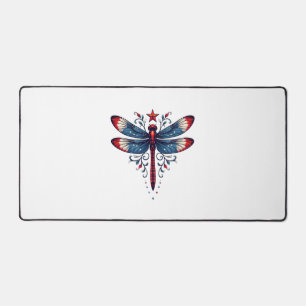 American Flag Dragonfly Patriotic 4th of July Red Desk Mat