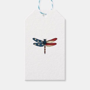 American Flag Dragonfly Patriotic 4th of July Red Gift Tags