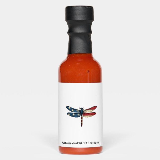 American Flag Dragonfly Patriotic 4th of July Red  Hot Sauces (Front)