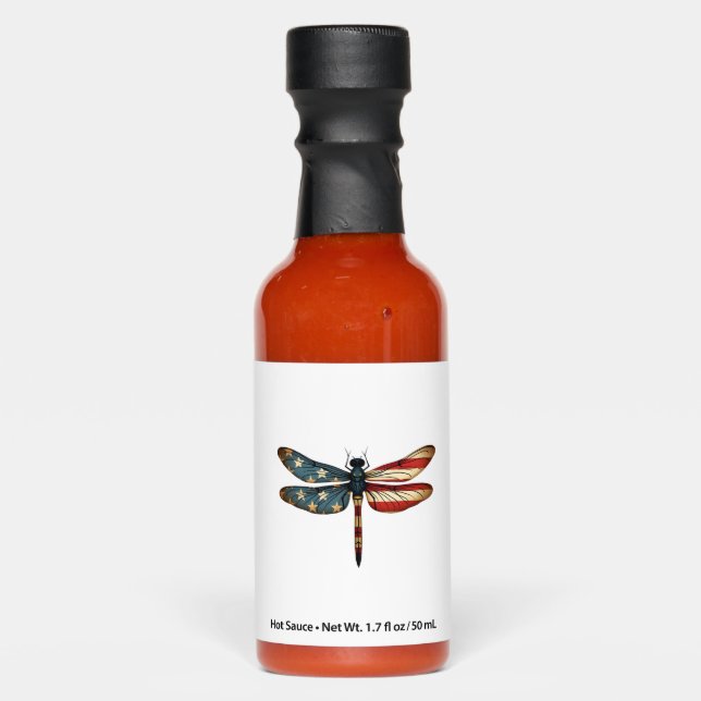 American Flag Dragonfly Patriotic 4th of July Red  Hot Sauces (Front)