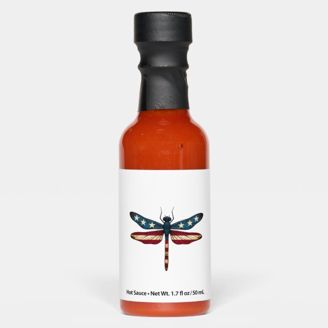 American Flag Dragonfly Patriotic 4th of July Red  Hot Sauces (Front)