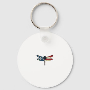 American Flag Dragonfly Patriotic 4th of July Red  Keychain