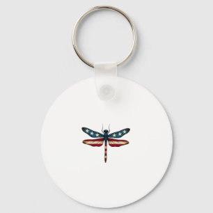 American Flag Dragonfly Patriotic 4th of July Red  Keychain