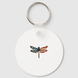 American Flag Dragonfly Patriotic 4th of July Red  Keychain