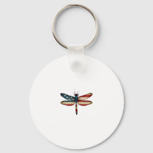 American Flag Dragonfly Patriotic 4th of July Red  Keychain