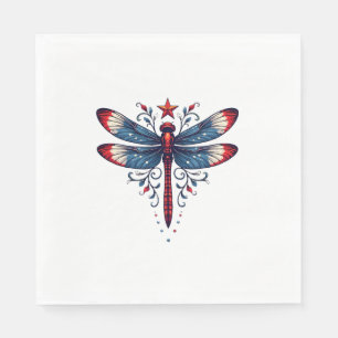 American Flag Dragonfly Patriotic 4th of July Red Napkins