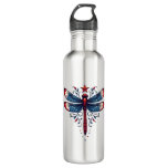 American Flag Dragonfly Patriotic 4th of July Red  Stainless Steel Water Bottle