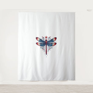American Flag Dragonfly Patriotic 4th of July Red Tapestry