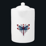 American Flag Dragonfly Patriotic 4th of July Red  Teapot<br><div class="desc">American Flag Dragonfly Patriotic 4th of July Red White Blue_1</div>