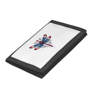 American Flag Dragonfly Patriotic 4th of July Red Trifold Wallet