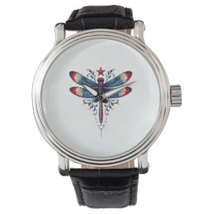American Flag Dragonfly Patriotic 4th of July Red Watch