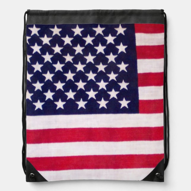 American Flag  Drawstring Backpack (Front)
