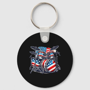 American Flag Drum Drumset Usa Patriotic Drummer 4 Keychain
