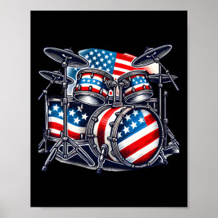 American Flag Drum Drumset Usa Patriotic Drummer 4 Poster