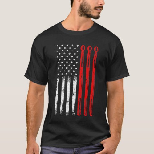 American Flag Drumsticks USA Drummers T_Shirt